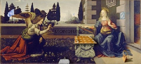"Die Verkündigung der Mondrago-Spielregel"  (frei nach Leonarda da Vinci um 1472)